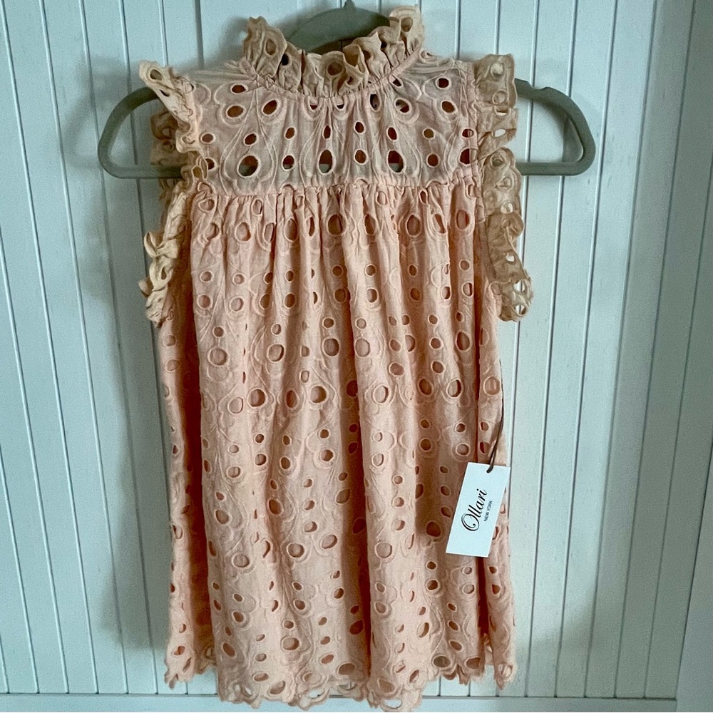 NWT Limited Edition Ollari Blush Eyelet Open Back Sleeveless Dixie Blouse